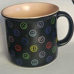 MRKT FINDS Coffee Mug Unisex Large Black Ceramic Porcelain Smiley Face